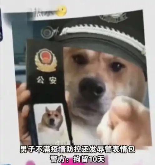  男子不满疫情防控发狗狗警察表情包被指辱警拘留10日