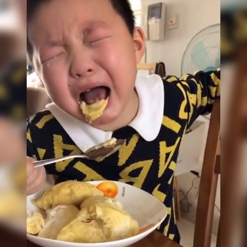  萌娃第一次吃榴莲,被熏得瞬间变成表情包,第二次尝试真香