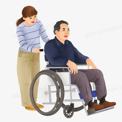  卡通手绘帮助老人推轮椅免抠元素png图片素材下载手绘png熊猫办公