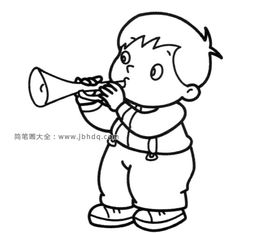  小男孩吹喇叭简笔画