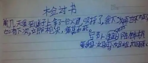  小学生搞笑检讨书,小小年纪就学会了抽烟老师跟我去见家长吧