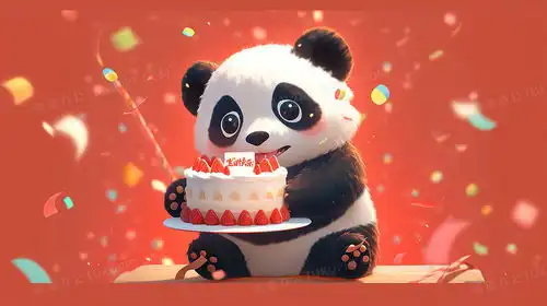  抱着生日蛋糕的大熊猫宝宝插画图片素材下载jpg格式熊猫办公